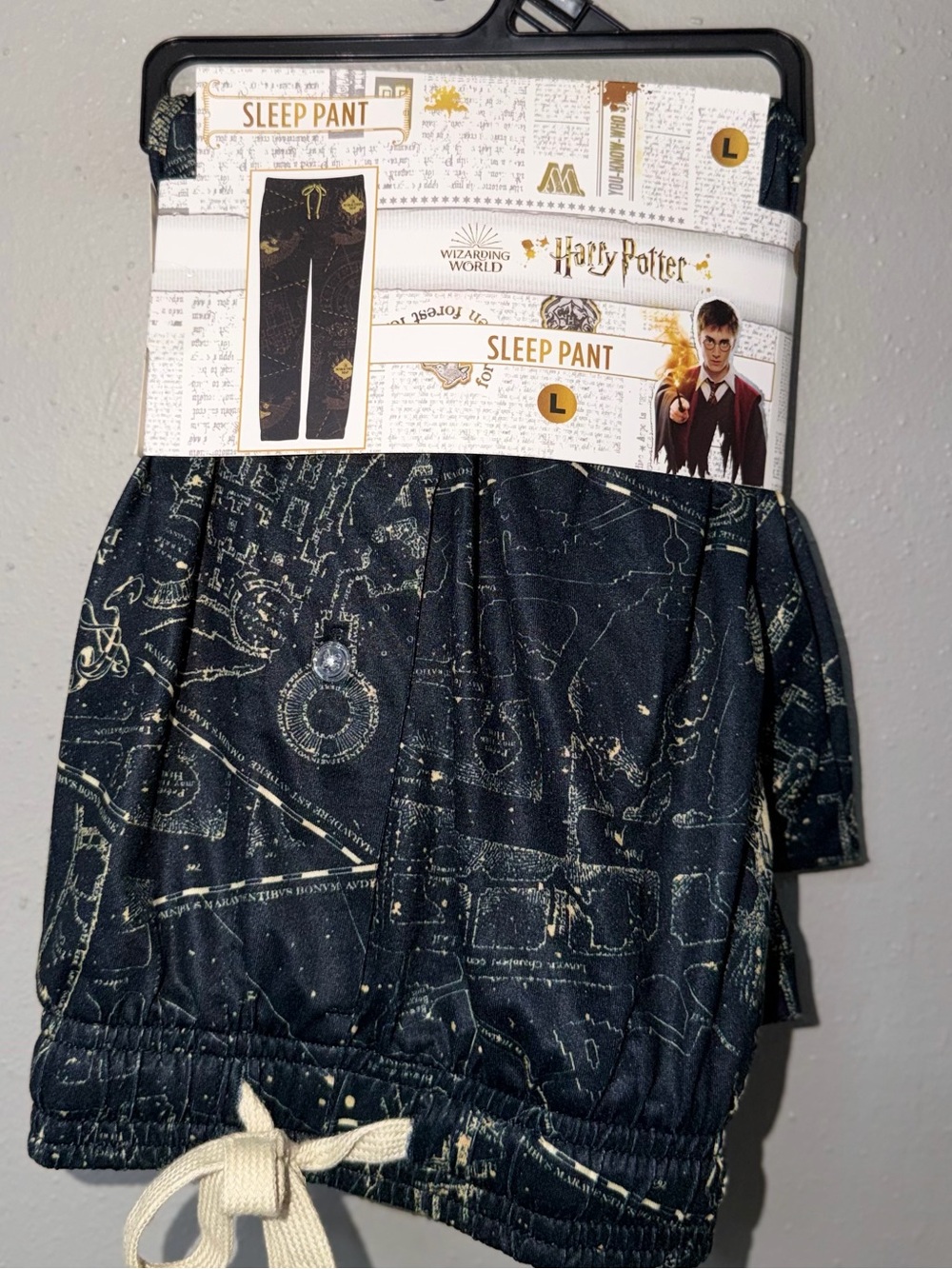 Harry Potter The Marauder's Map Black Pajama Pants Sleepwear L - Picture 1 of 3